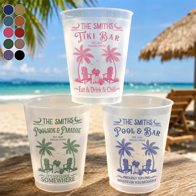 Patio, Playful, Family, Summer, Outdoor Decor, Custom Text - Where Every Hour Is Happy Hour - Personalized Frosted Cups