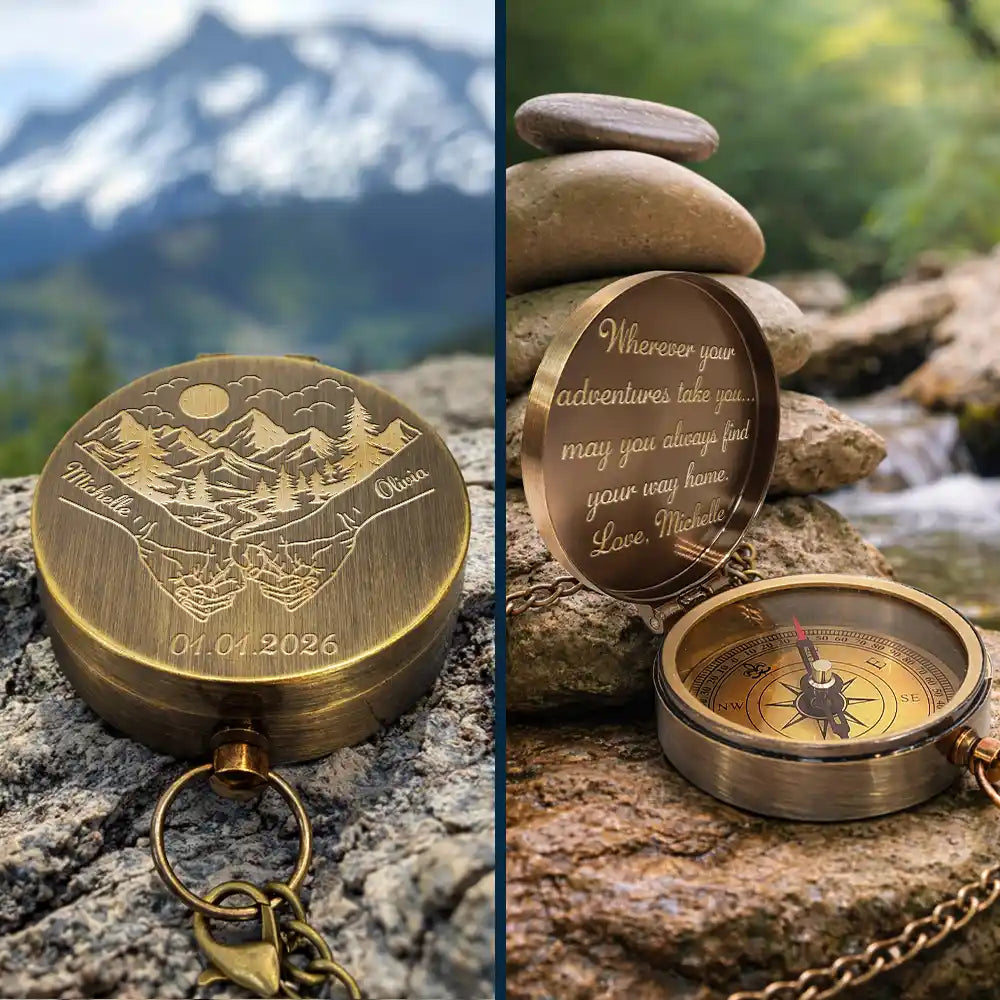 Gift For Couples,Gift For Husband,Gift For Boyfriend,Gift For Wife,Gift For Girlfriend,Love - Wherever Your Adventures Take You - Personalized Engraved Brass Compass