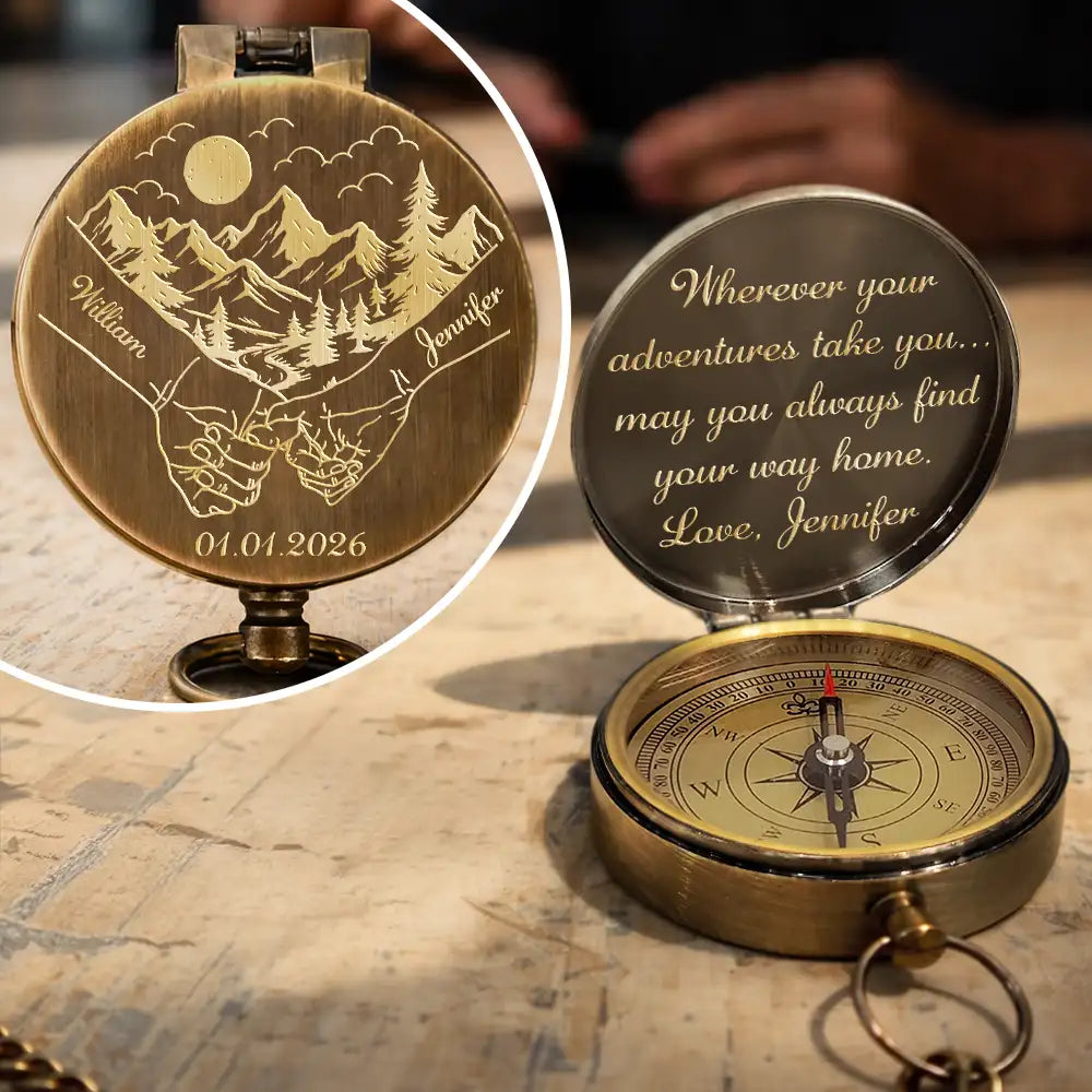 Wherever Your Adventures Take You - Personalized Engraved Brass Compass