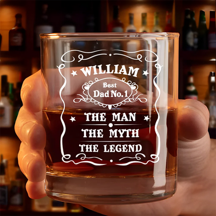 Whiskey Vintage Label The Man The Legend - Personalized Whiskey Glass