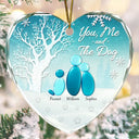 Pet Lovers, Pet Couple, Dog Lovers, Dog Couple, Cat Lovers, Cat Couple, Christmas, Love - Winter You Me And The Dog Cat - Personalized Heart Shaped Glass Ornament