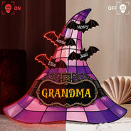 Adorable,Gift For Grandchildren,Gift For Grandkids,Gift For Grandma,Halloween,Grandma - Grandkids,Icon - Witch Hat Grandma & Grandkids - Personalized Custom Shaped Light Box