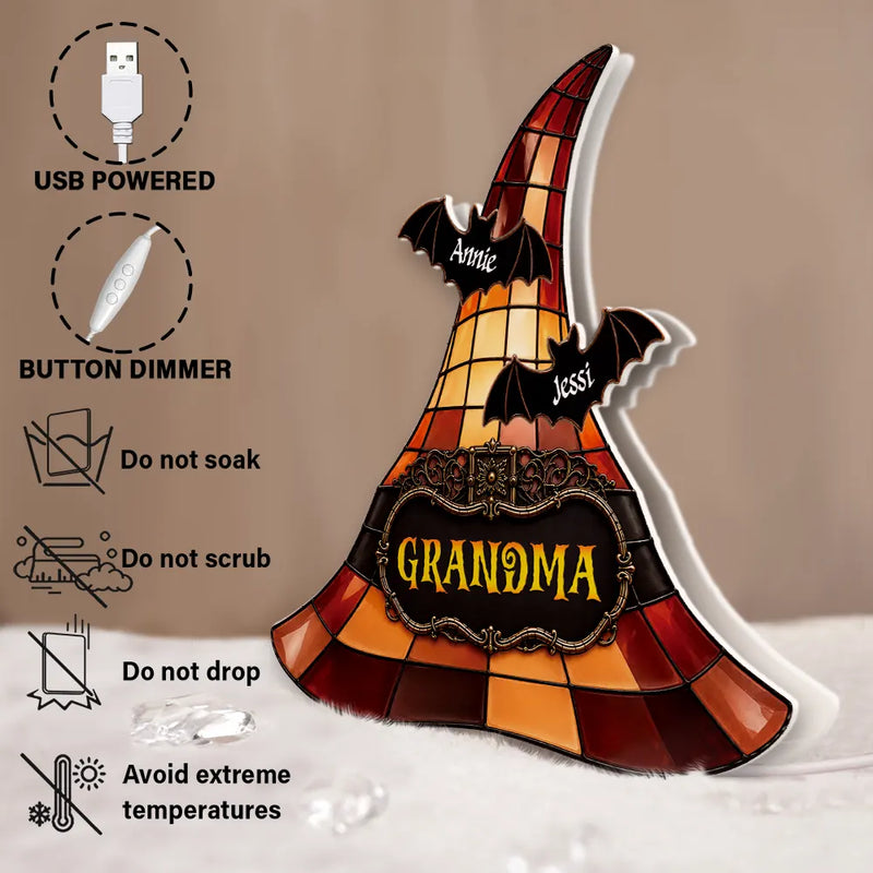 Adorable,Gift For Grandchildren,Gift For Grandkids,Gift For Grandma,Halloween,Grandma - Grandkids,Icon - Witch Hat Grandma & Grandkids - Personalized Custom Shaped Light Box