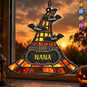 Gift For Grandchildren,Sentimental,Gift For Grandkids,Gift For Grandma,Halloween,Grandma - Grandkids,Icon - Witch Hat Grandma & Grandkids - Personalized Window Hanging Suncatcher Ornament