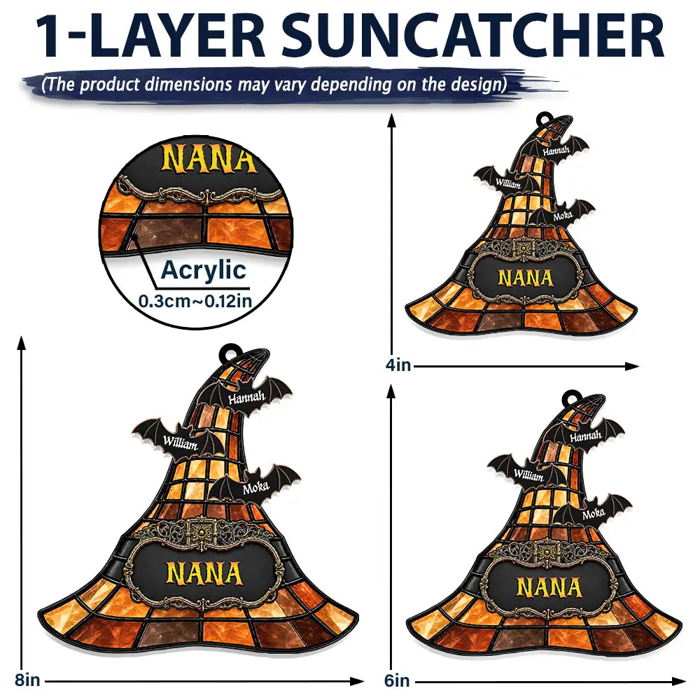 Gift For Grandchildren,Sentimental,Gift For Grandkids,Gift For Grandma,Halloween,Grandma - Grandkids,Icon - Witch Hat Grandma & Grandkids - Personalized Window Hanging Suncatcher Ornament