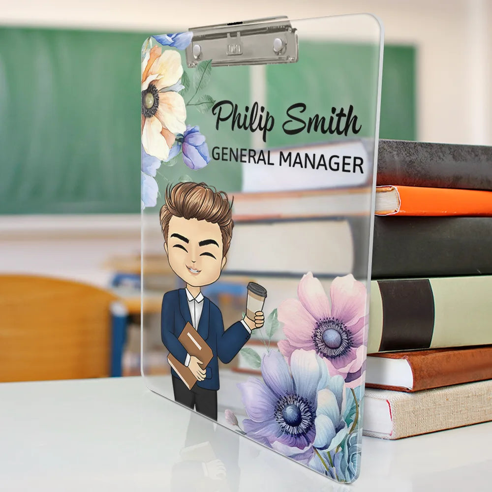 Gift For Yourself,Gift For Women,Gift For Men,Officer,Happy - Woman Man Office Floral - Personalized Acrylic Clipboard
