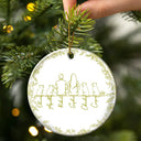 Sentimental,Christmas,Pet Lovers,Memorial,Vector - Woman Sitting With Pets Line Art - Personalized Circle Ceramic Ornament
