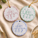 Sentimental,Christmas,Pet Lovers,Memorial,Vector - Woman Sitting With Pets Line Art - Personalized Circle Ceramic Ornament