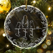 Sentimental,Christmas,Pet Lovers,Memorial,Vector - Woman Sitting With Pets Line Art - Personalized Circle Glass Ornament