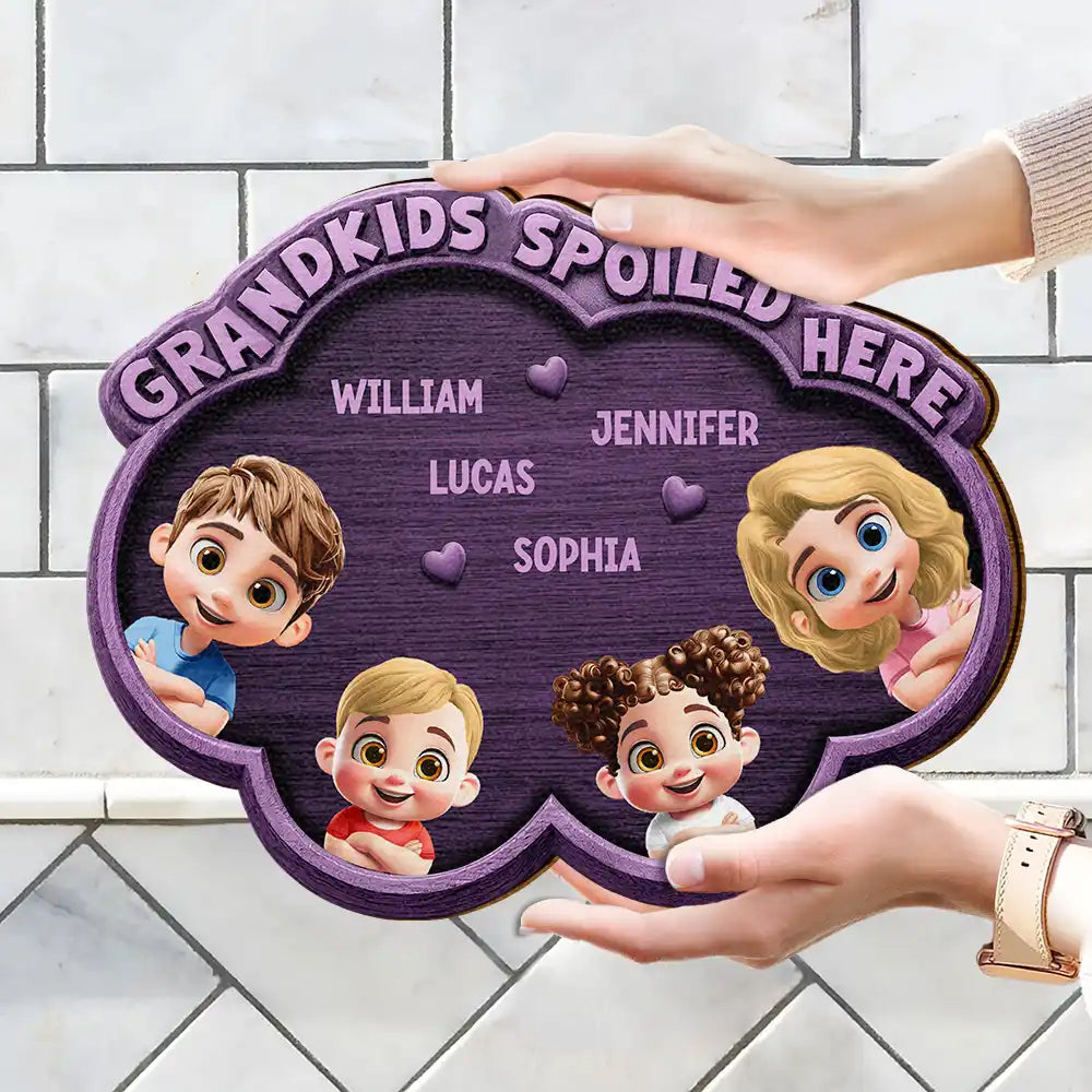 Gift For Grandma,Gift For Grandpa,Grandpa - Grandkids,Grandma - Grandkids,Gift For Women,Gift For Men,Happy - Wood Carved Effect Grandkids Spoiled Here - Personalized Custom Shaped Wood Sign