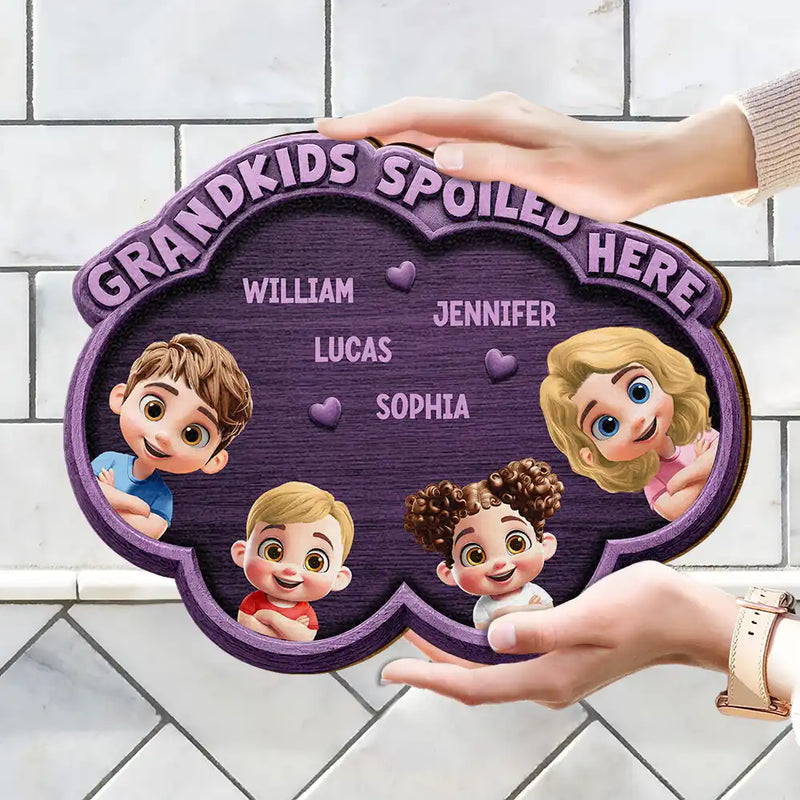 Gift For Grandma,Gift For Grandpa,Grandpa - Grandkids,Grandma - Grandkids,Gift For Women,Gift For Men,Happy - Wood Carved Effect Grandkids Spoiled Here - Personalized Custom Shaped Wood Sign
