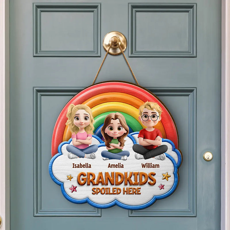 Gift For Grandma, Gift For Grandpa, Grandpa - Grandkids,Grandma - Grandkids, Gift For Women, Gift For Men, Happy - Wood Carved Effect Spoiled Grandkids Live Here - Personalized Custom Shaped Wood Sign