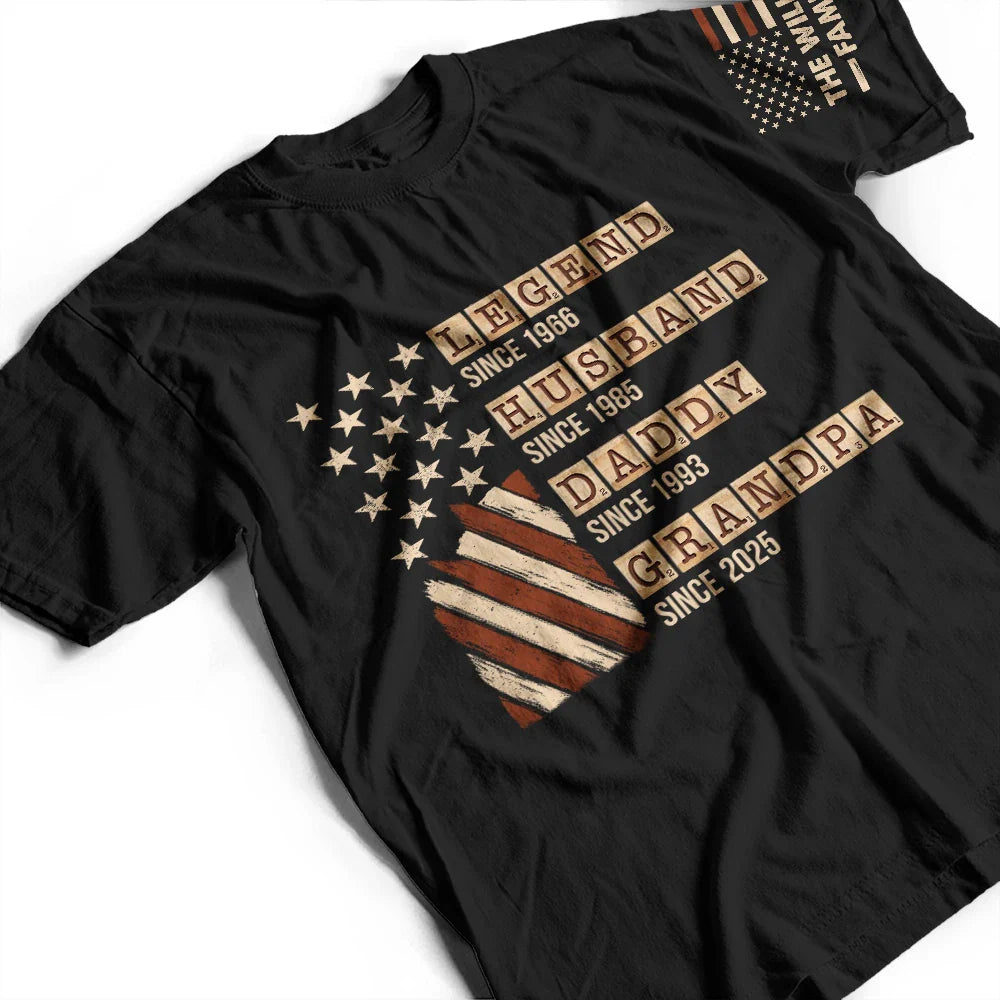 Gift For Father,Gift For Grandpa,Funny - Word Game Legend Husband Dad Papa Stars And Stripes Flag - Personalized T Shirt