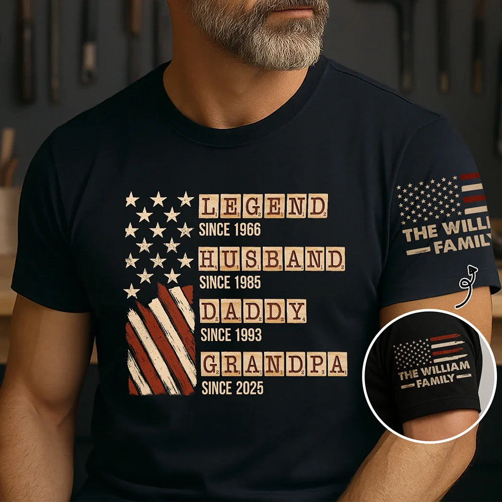 Word Game Legend Husband Dad Papa Stars And Stripes Flag - Personalized T Shirt