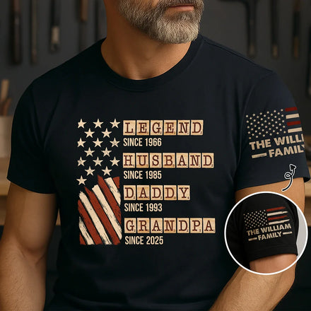 Word Game Legend Husband Dad Papa Stars And Stripes Flag - Personalized T Shirt