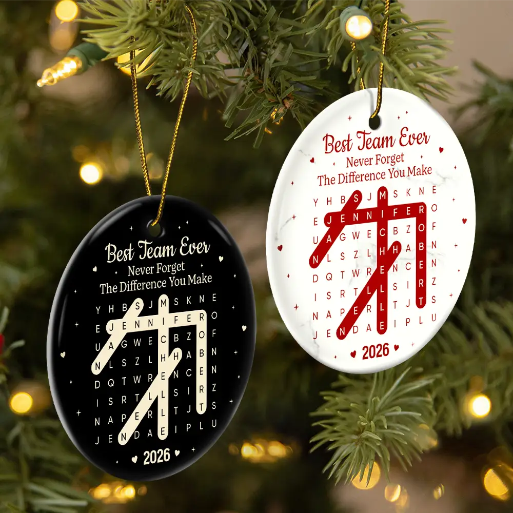 Gift For Colleagues,Christmas,Word Search Puzzle,Happy - Word Search Puzzle Best Team Ever Never Forget The Difference You Make - Personalized Circle Ceramic Ornament
