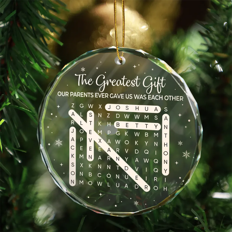 Sentimental,Christmas,Gift For Sibling,Word Search Puzzle - Word Search Puzzle Brothers & Sisters Forever Linked Together - Personalized Circle Glass Ornament