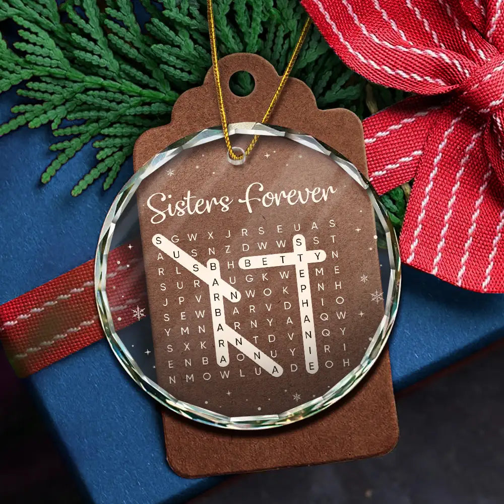 Sentimental,Christmas,Gift For Sibling,Word Search Puzzle - Word Search Puzzle Brothers & Sisters Forever Linked Together - Personalized Circle Glass Ornament