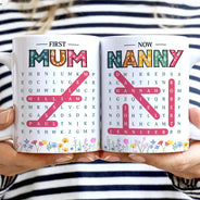 Gift For Grandma,Gift For Women,Gift For Mother,Happy - Word Search Puzzle First Mom Now Grandma - Personalized White Edge-to-Edge Mug