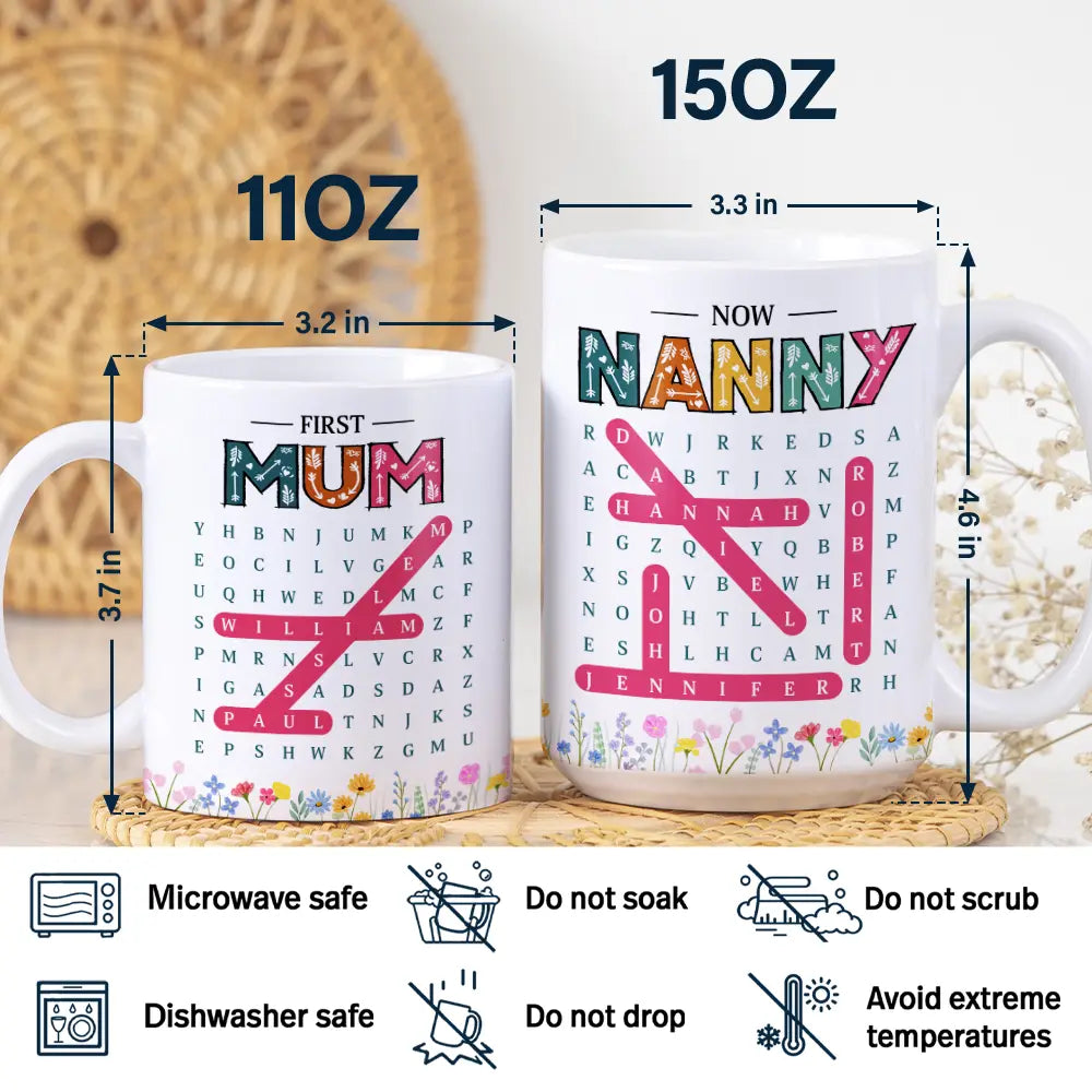 Gift For Grandma,Gift For Women,Gift For Mother,Happy - Word Search Puzzle First Mom Now Grandma - Personalized White Edge-to-Edge Mug
