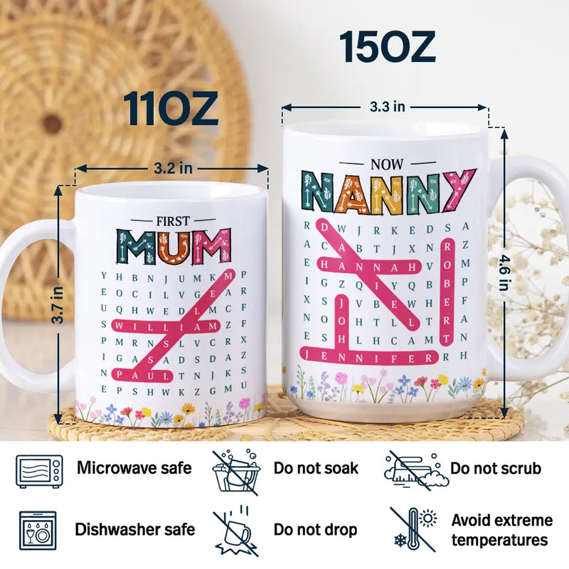Gift For Grandma,Gift For Women,Gift For Mother,Happy - Word Search Puzzle First Mom Now Grandma - Personalized White Edge-to-Edge Mug