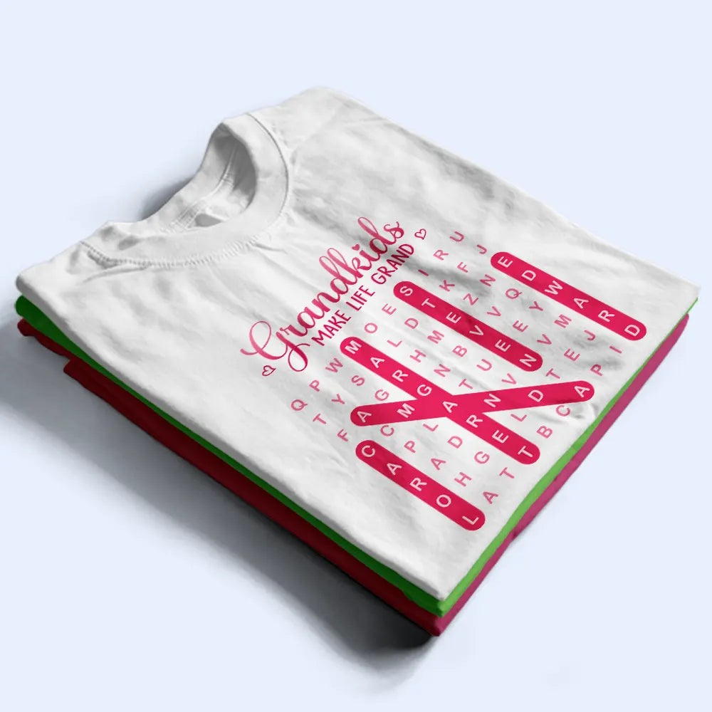 Gift For Grandma,Gift For Mother,Gift For Women,Happy,Top Market - Word Search Puzzle Grandkids Make Life Grand - Personalized T Shirt