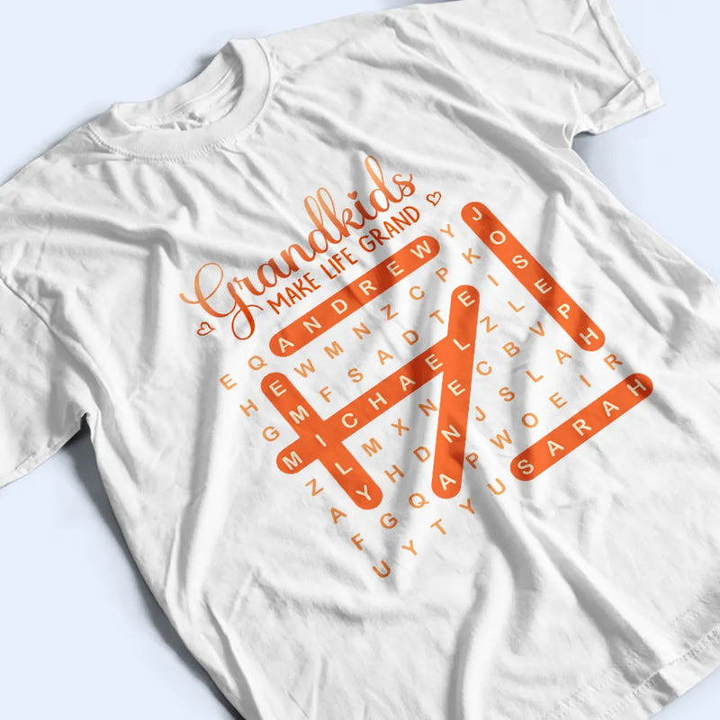 Gift For Grandma,Gift For Mother,Gift For Women,Happy,Top Market - Word Search Puzzle Grandkids Make Life Grand - Personalized T Shirt