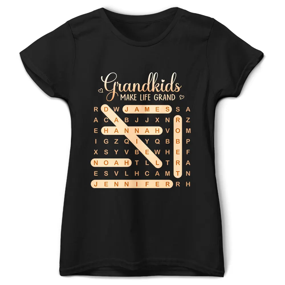 Gift For Grandma,Gift For Mother,Gift For Women,Happy,Top Market - Word Search Puzzle Grandkids Make Life Grand - Personalized T Shirt