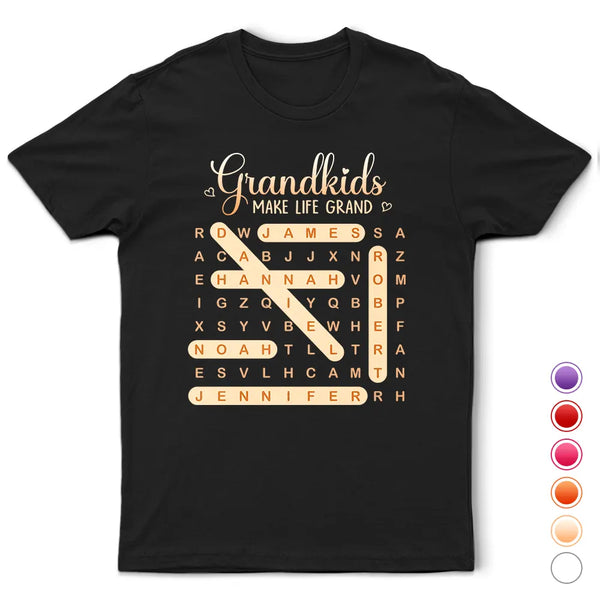 Gift For Grandma,Gift For Mother,Gift For Women,Happy,Top Market - Word Search Puzzle Grandkids Make Life Grand - Personalized T Shirt