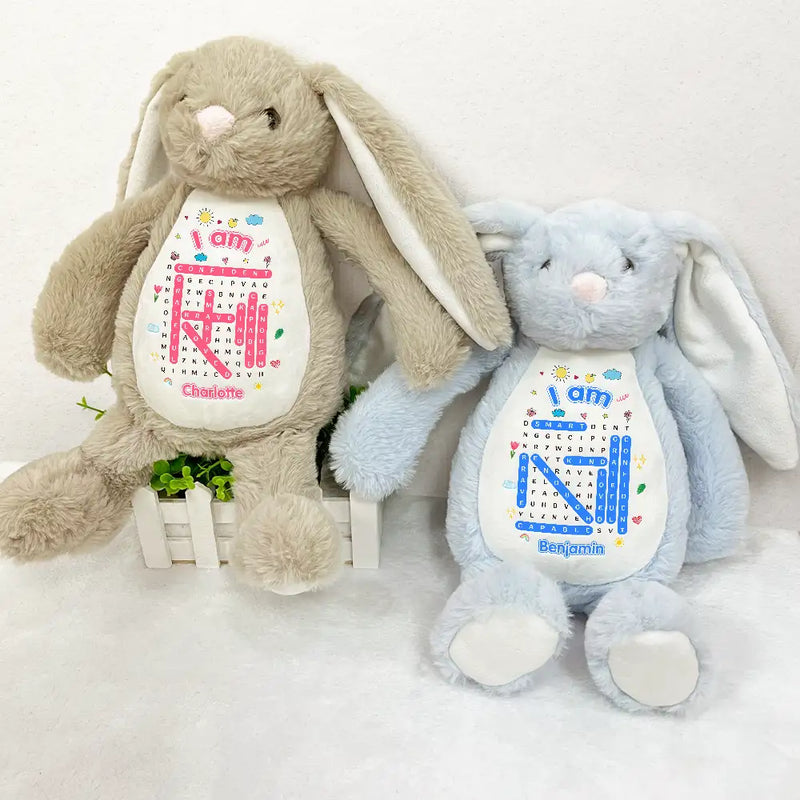 Gift For Daughter,Gift For Son,Gift For Kids,Gift For Grandkids,Gift For Sibling,Happy,New baby,Word Search Puzzle,Vector - Word Search Puzzle I Am Kind Smart Brave - Personalized Soft Toy Bunny