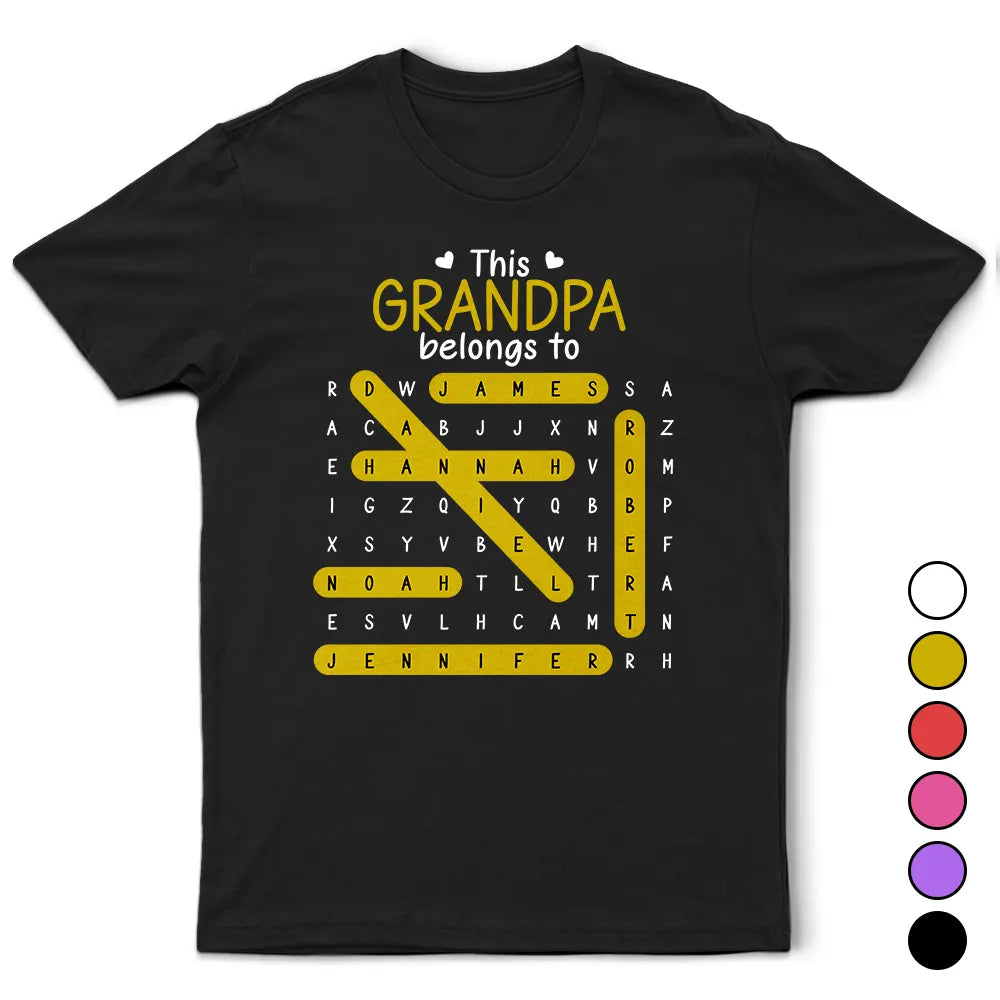 Word Search Puzzle This Grandpa Grandma Belongs To Kids - Personalized T Shirt