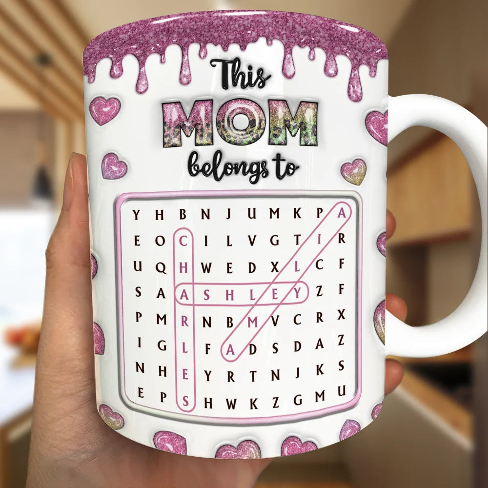 Word Search Puzzle This Mom Grandma Belongs To - Personalized White Edge-to-Edge Mug