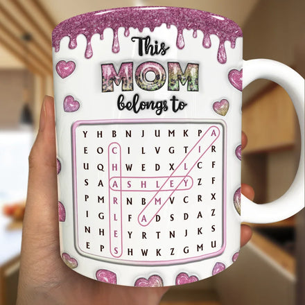 Word Search Puzzle This Mom Grandma Belongs To - Personalized White Edge-to-Edge Mug