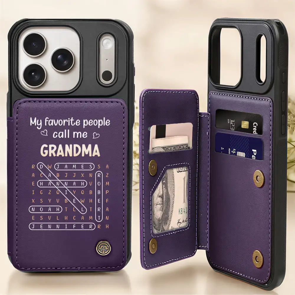 Word Search Puzzle Grandma Abuela My Favorite People Call Me - Personalized Leather Flip Wallet Phone Case