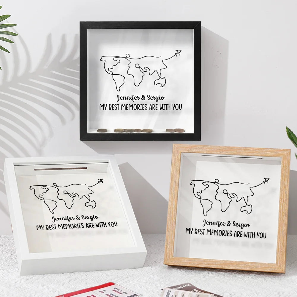 Gift For Husband, Gift For Wife, Gift For Boyfriend, Gift For Girlfriend, Travel, Happy, Gift For Couples - World Map Line Travel Best Memories Are With You - Personalized Ticket Memory Box