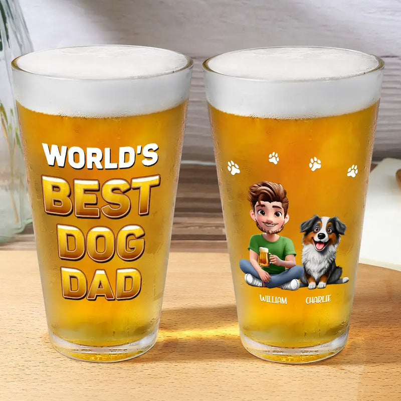 Dog Lovers,Dog Dad,Happy,Pet Lovers,Pet Dad - World's Best Dog Dad - Personalized Beer Glass