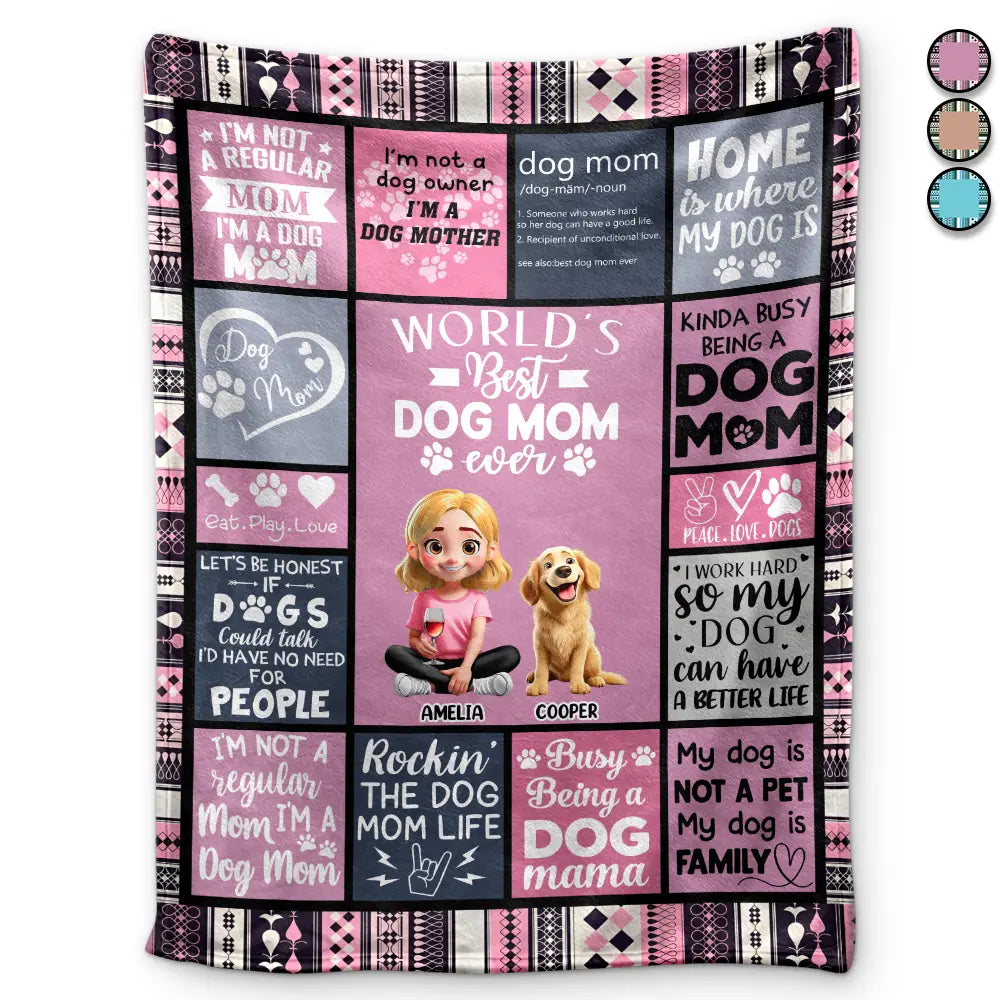 World's Best Dog Mom Ever 3D Effect - Personalized Fleece Blanket, Sherpa Blanket