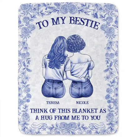 Wrap Yourself & Think As A Big Hug Toile Pattern Besties Sisters - Personalized Fleece Blanket, Sherpa Blanket