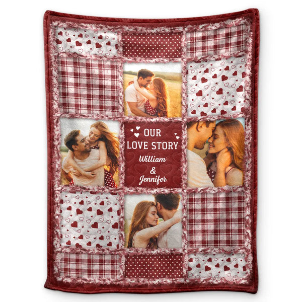Gift For Couples,Gift For Women,Gift For Men,Gift For Husband,Gift For Wife,Gift For Girlfriend,Gift For Boyfriend,Christmas,LGBT,Love - Custom Photo Our Love Story Couples - Personalized Fleece Blanket, Sherpa Blanket