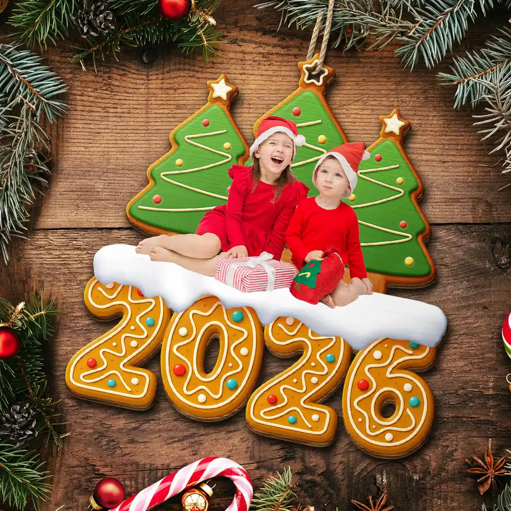 Custom Photo Christmas Family Gingerbread 3D Effect - Personalized Custom Shaped Wooden Ornament