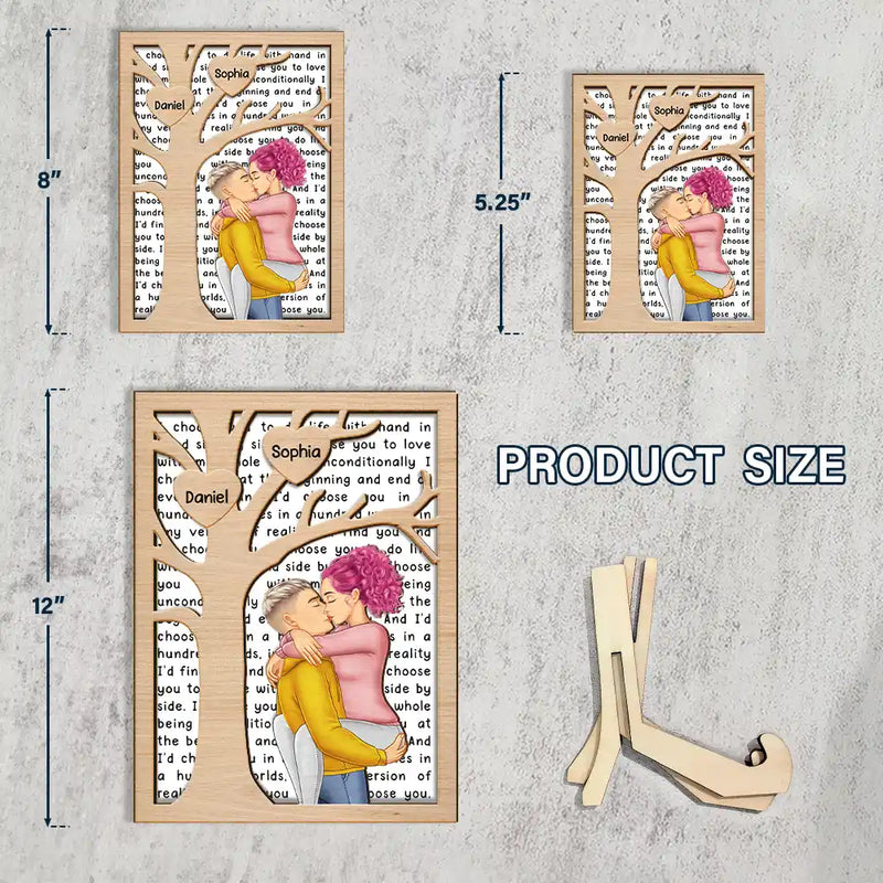 Gift For Couples,Love - Kissing Couple Tree Of Heart I Choose You - Personalized 2-Layered Wooden Plaque With Stand