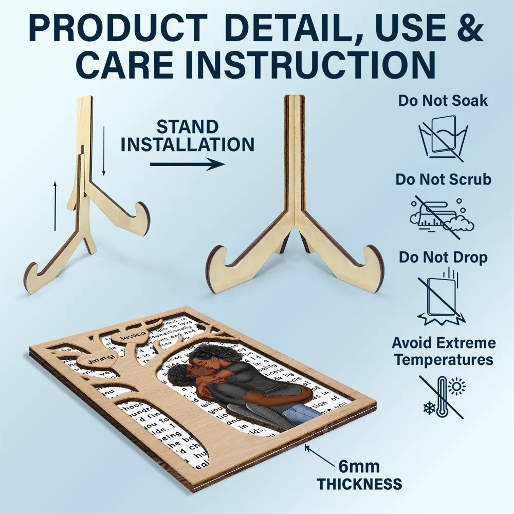 Gift For Couples,Love - Kissing Couple Tree Of Heart I Choose You - Personalized 2-Layered Wooden Plaque With Stand