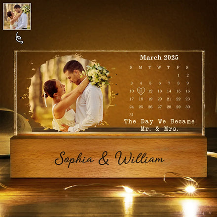 Custom Photo Calendar The Day We Became Mr & Mrs Couple Married Engaged Wedding Gift - Personalized Rectangle LED Light