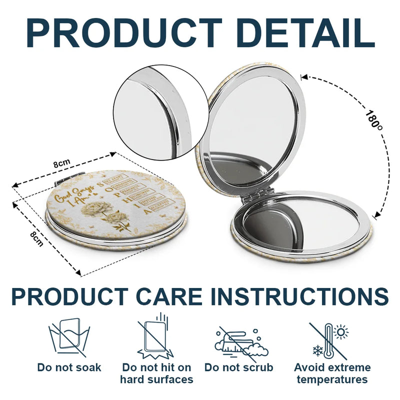 Gift For Yourself,Gift For Women,Happy,Gift For Men - God Says I Am Birth Flower 3D Effect Name Letter In Bible - Personalized Circle Compact Mirror