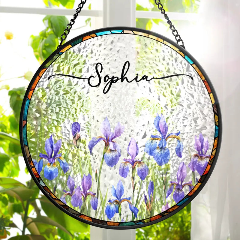 Gift For Yourself,Gift For Women,Happy - Birth Month Flower Watercolor Blooming In Love - Personalized Stained Glass Window Hanging Suncatcher