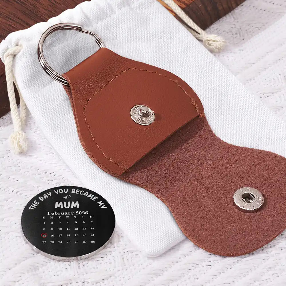 Gift For Father,Gift For Men,Gift For Husband,Happy,Gift For Mother,Gift For Women,New Dad,New Mom - Custom Photo Calendar The Day You Became My Daddy Papa - Personalized Leather Pocket Hug