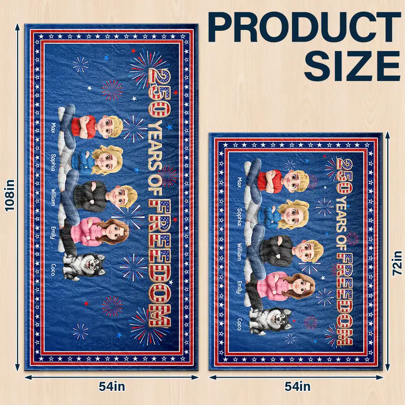 Independence Day,America 250th,Family,Happy,Gift For Yourself - Faux Embroidery Effect Fireworks Stars USA 250 Years Of Freedom - Personalized Tablecloth