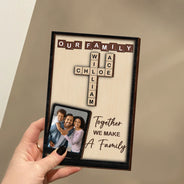 Family,Gift For Mother,Gift For Father,Gift For Husband,Gift For Wife,Gift For Women,Gift For Men,Happy,Gift For Yourself,Crossword - Crossword Custom Photo Together We Make A Family - Personalized Custom Shaped 2-Layered Wooden Plaque