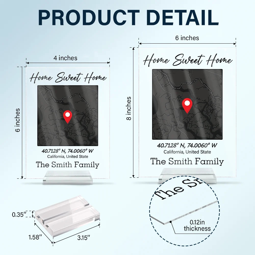 Family,Gift For Father,Gift For Mother,Gift For Son,Gift For Daughter,Love,Gift For Grandma,Gift For Grandpa - Location Map Location Coordinates Our First Home - Personalized Vertical Rectangle Acrylic Plaque