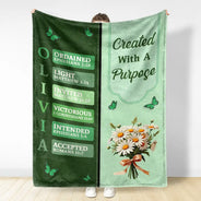 Gift For Wife,Gift For Girlfriend,Gift For Yourself,Gift For Women,Gift For Aunt,Gift For Mother,Gift For Grandma,Gift For Daughter,Gift For Sisters,Gift For Bestie,Happy,Christian,Icon - Created With A Purpose Birth Month Flower - Personalized Fleece Blanket, Sherpa Blanket